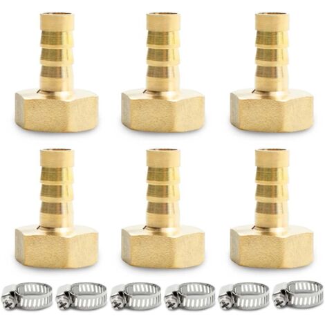Lot de 6 Raccords cannelés, Laiton, Filetage BSP 1/2", Diamètre 12 mm, Outils pneumatiques