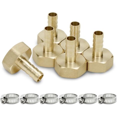 Lot de 6 Raccords cannelés, Laiton, Filetage BSP femelle, 16 mm, Pour outils pneumatiques