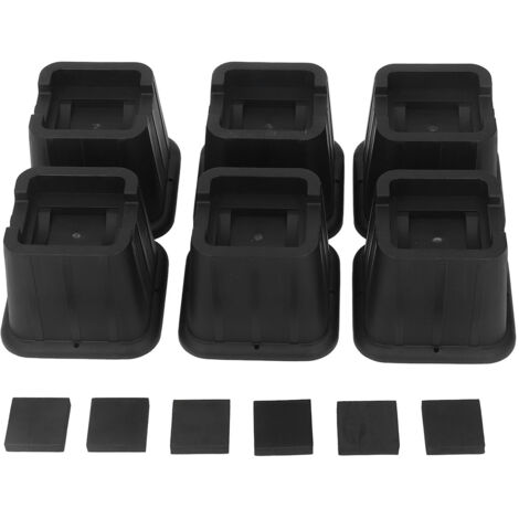 Lot de 6 rehausseurs de meubles de 7,6 cm (3 po) en plastique noir multifonctions pour lit, bureau, canapé, chaise et machine à laver