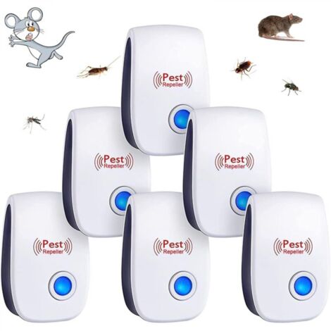 Lot de 6 Repulsif Ultrason Double Fréquence - Anti Souris & Moustiques -  Couverture 360°  sans Produits Chimiques  ABS Ignifuge - Blanc