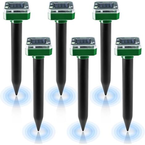 Lot de 6 répulsifs solaires à ultrasons pour taupes - Répulsif contre les taupes - Lutte contre les taupes - Avec protection IP65 - Pour pelouse et jardin
