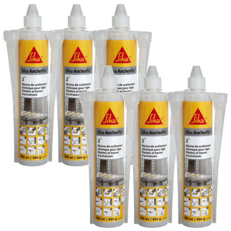 Lot de 6 résines de scellement chimique SIKA Sika AnchorFix 2 Plus - Gris - 300 ml