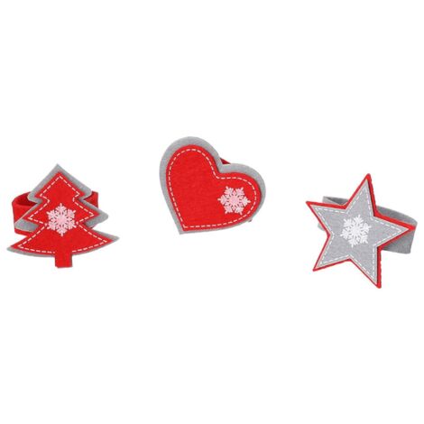 Lot de 6 ronds de serviette 7 cm Feutre rouge