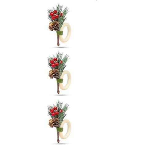 Lot de 6 ronds de serviette de Noël en bois, faits main, motif houx et baies.
