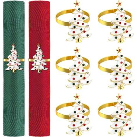 Lot de 6 ronds de serviette en alliage de zinc, ronds de serviette en forme de sapin de Noël