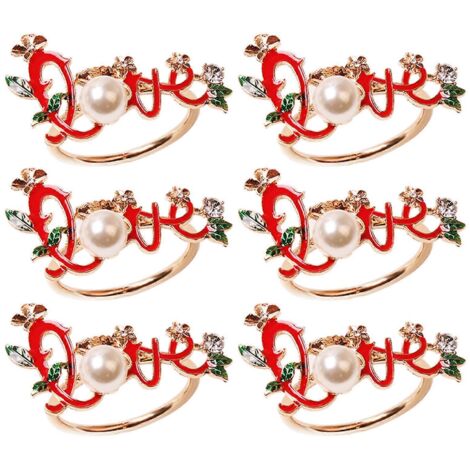 Lot de 6 ronds de serviette faits main en perles, motif « Love », pour la Saint-Valentin. Décoration de table idéale pour un mariage, un banquet, un anniversaire ou Thanksgiving.