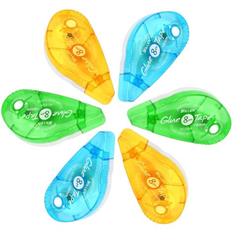 Lot de 6 Rouleaux Roller de Colle, 8mm8m Colle Roller Ruban Adhésif Double Face Transparent Roller Colle pour les Cartes,photos, scrapbooking, l'école et le bureau