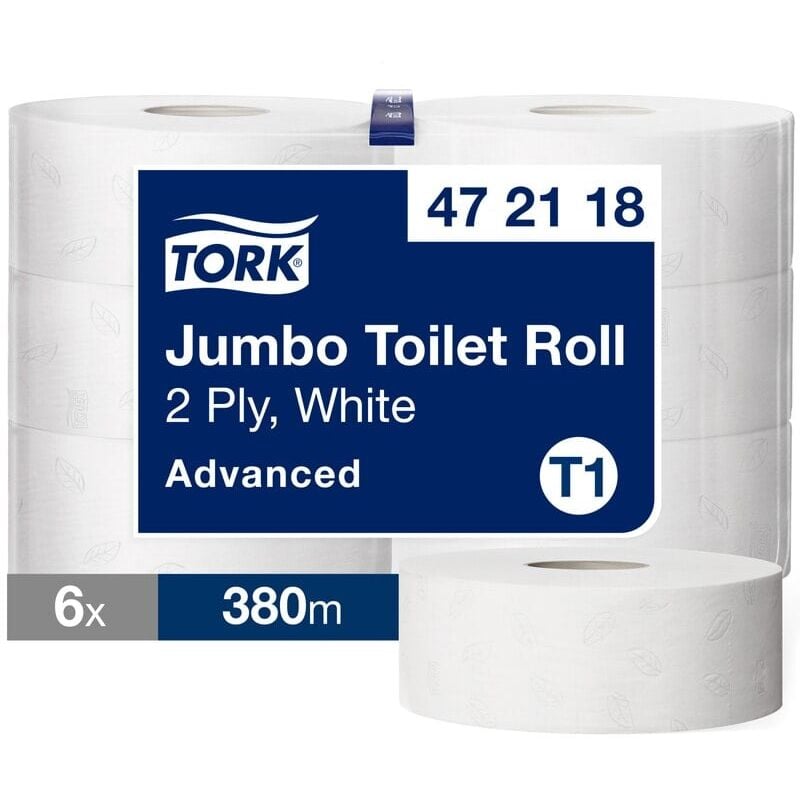 Papier Toilette Jumbo blanc T1, Advanced, 2 plis, 6 x 380 metres, 472118 - Tork