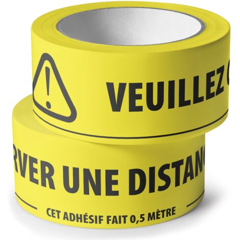 Lot de 6 Ruban adhésif de marquage au sol avec message de distanciation 48 mm x 33 M