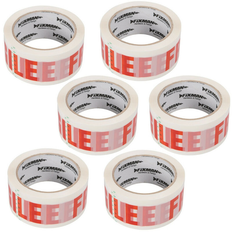 Fixman - Lot de 6 rubans d'emballage fragile pour conditionnement 50 mm x 66 mètres