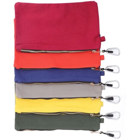 Lot de 6 sacs à outils en toile avec fermeture éclair et mousqueton, petit sac utilitaire, 31 x 19 cm, pour organiser le stockage de petits outils.