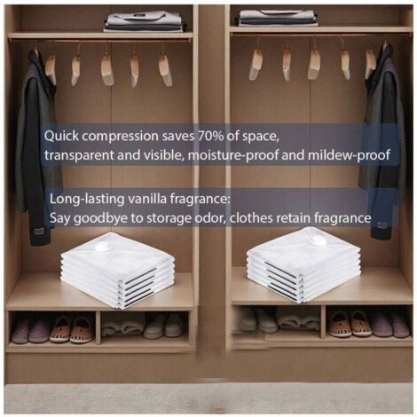 Lot de 6 sacs de compression sous vide "Musc Blanc" – Extra larges et renforcés – Transparents pour rangement visible – Anti-humidité et anti-moisissure – Pour vêtements et couettes – Indispensable po