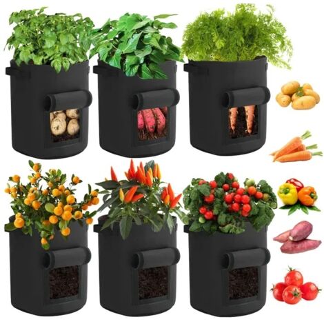 Lot de 6 Sacs de Culture 10 Gallons pour Pommes de Terre, Pots de Plantation en Non-Tissé avec Rabat pour Tomates et Légumes