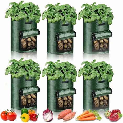 Lot de 6 sacs de culture de plantation de 7 gallons, pots de culture pour pommes de terre, fraises, tomates, carottes et autres légumes, récipient de plantation épais et résistant