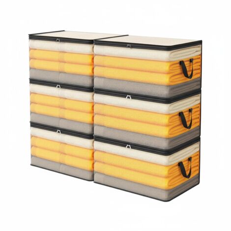 Lot de 6 sacs de rangement transparents 60L en PP, pliables avec poignées, pour vêtements, couettes et jouets