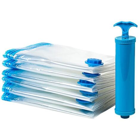 Lot de 6 Sacs de Stockage sous Vide avec Pompe - 80x120cm - Bleu, Sacs de Stockage sous Vide XXL