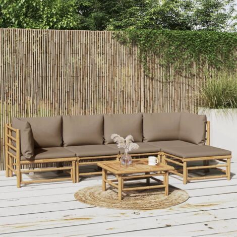 Lot de 6 Salon de jardin  Salon d'extérieur  Ensemble Meuble de Jardin  Mobilier d'Extérieur avec coussins taupe bambou XFNRX415085