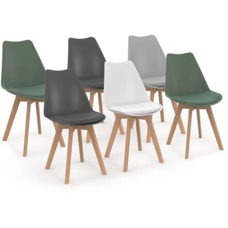 Lot de 6 scandinaves SARA mix color blanc, gris clair, gris foncé x2, vert x2
