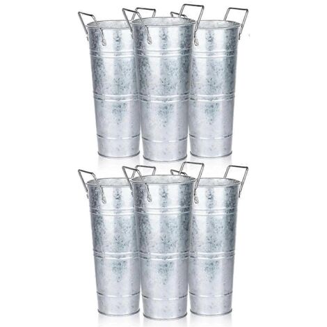 Lot de 6 seaux galvanisés pour fleurs, 25 cm avec poignées