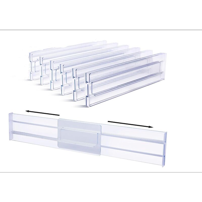 Lot de 6 séparateurs de tiroir réglables de 8.1 cm de haut, extensibles de 27.9 à 52.3 cm, commodes, ustensiles de cuisine et rangement de bureau