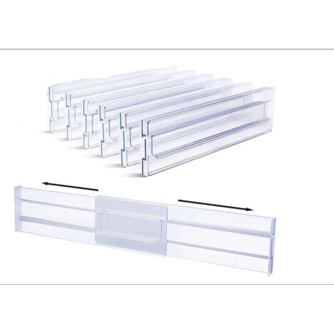 Lot de 6 séparateurs de tiroir réglables de 8.1 cm de haut, extensibles de 27.9 à 52.3 cm, commodes, ustensiles de cuisine et rangement de bureau