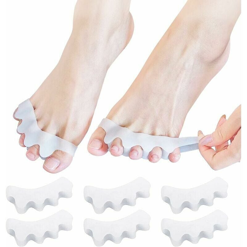 Lot de 6 séparateurs d'orteils Hallux Valgus Correcteur d'oignons, séparateurs d'orteils en silicone souple pour tous les orteils, correcteur