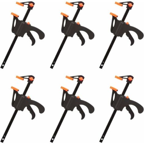 Lot de 6 serre-joints en forme de F Serrage rapide jusqu'à 10 cm Construction solide pour bois dur Outils à main pour menuiserie - 4pouces
