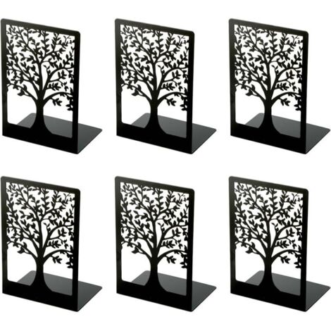 Lot de 6 serre-livres en métal - Noir - Avec motif de forme d'arbre de vie - Pour bureau, école, maison, bibliothèque - 18 x 12 x 8 cm