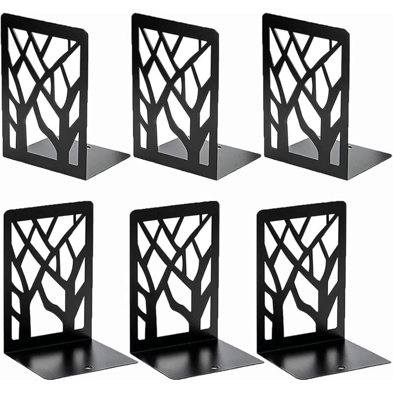 Lot de 6 Serres Livres en Métal, Lourds Cale Livre, Anti-Rayures et Antidérapant Presse Livre Noir pour Enfant, Bureau, Salon et Salle D'étude,