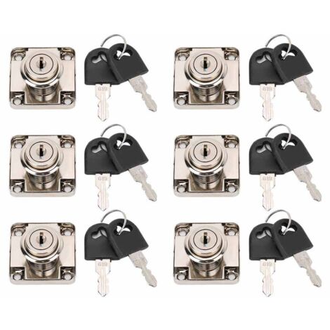 Lot de 6 serrures en alliage de zinc avec clés, pêne dormant pour bureau, maison, tiroir, armoire, boîtes à bijoux