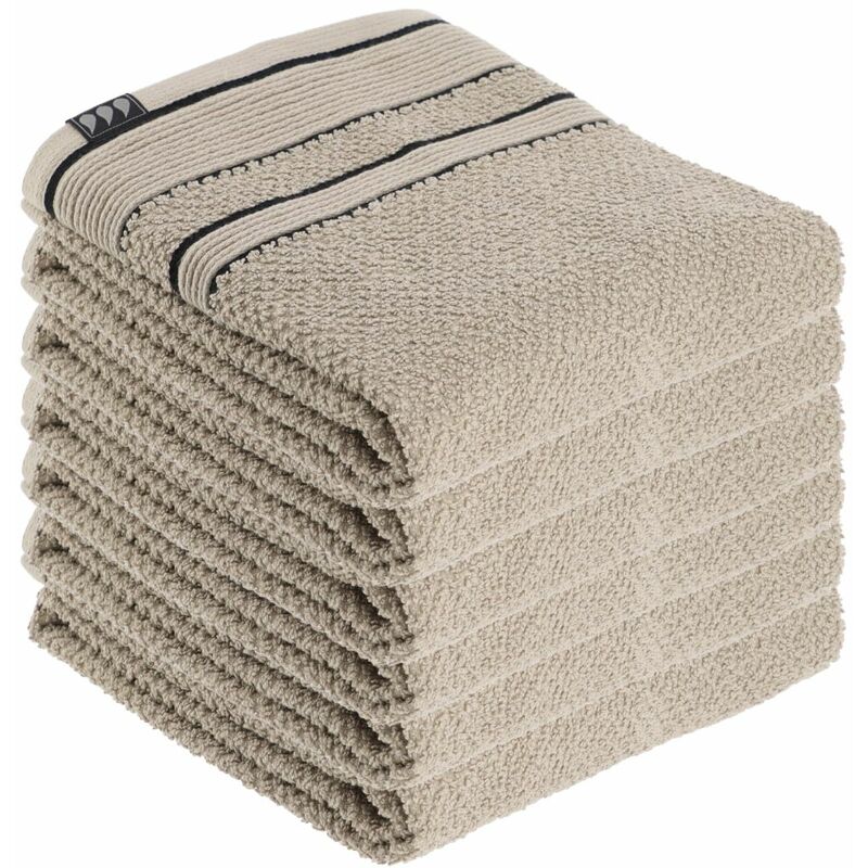 lot de 6 serviettes de toilette 100% coton bicolore beige et noir 50 x 90 cm tendance beige