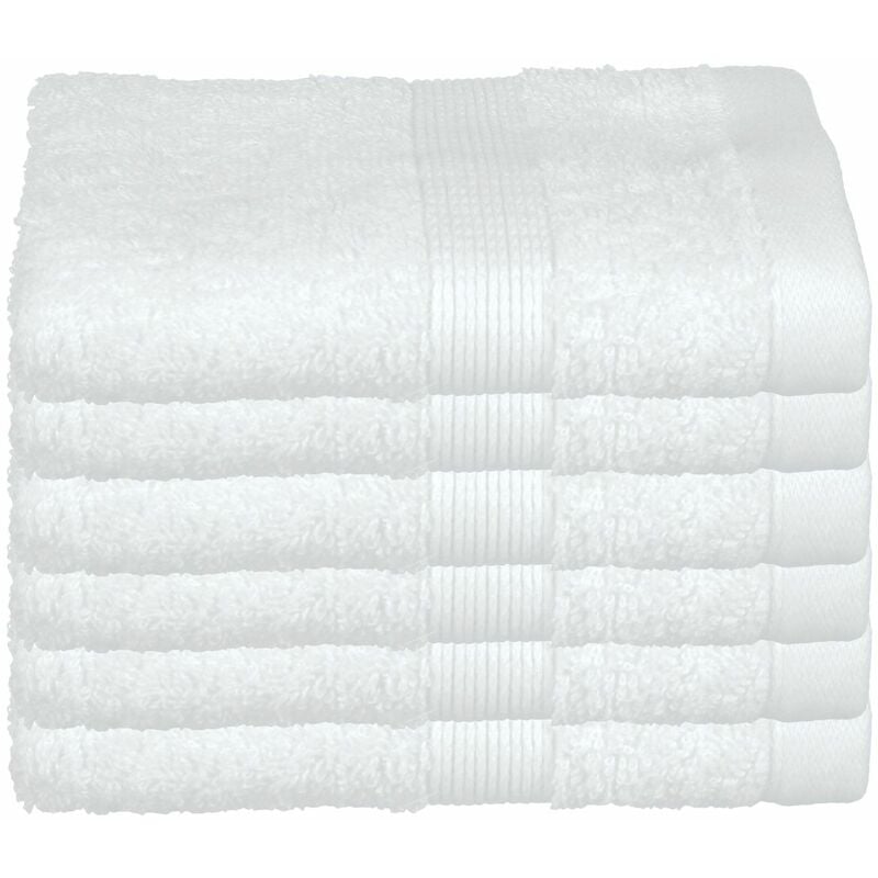 Lot de 6 Serviettes de toilette en Coton Blanc tissu éponge 30 x 50 cm Atmosphera