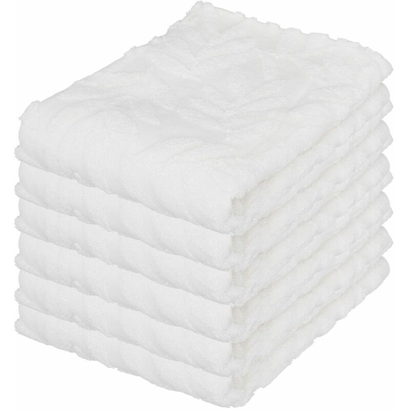 Atmosphera - Lot de 6 Serviettes de toilette en Coton Blanc tissu Jacquard 30 x 50 cm