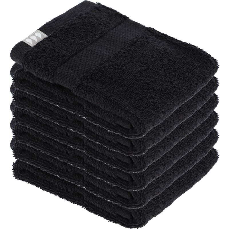 lot de 6 serviettes de toilette tissu éponge 100% coton noir 30 x 50 cm tendance noir