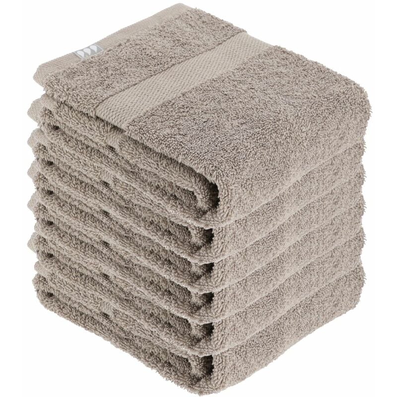 Lot de 6 Serviettes de toilette tissu éponge 100% Coton Taupe 50 x 90 cm Tendance
