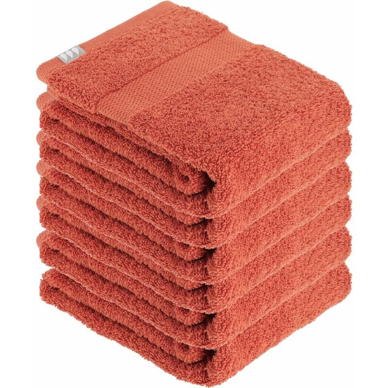 lot de 6 serviettes de toilette tissu éponge 100% coton terracotta 50 x 90 cm tendance orange