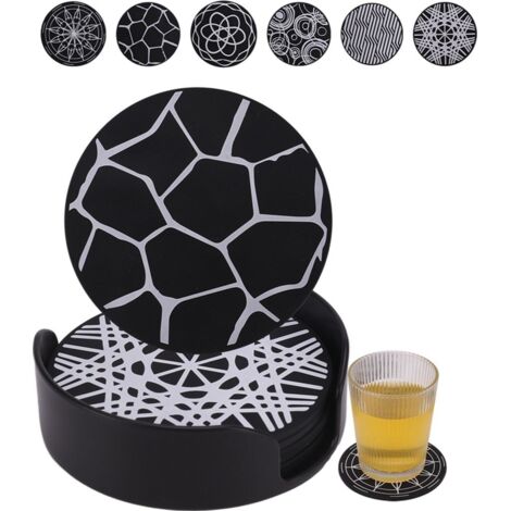 Lot de 6 Set de Dessous de plat Silicone Rond pour des Verres,6 Modèle résistant à la Chaleur et anti-Dérapant Dessous-de-plat (Noir)