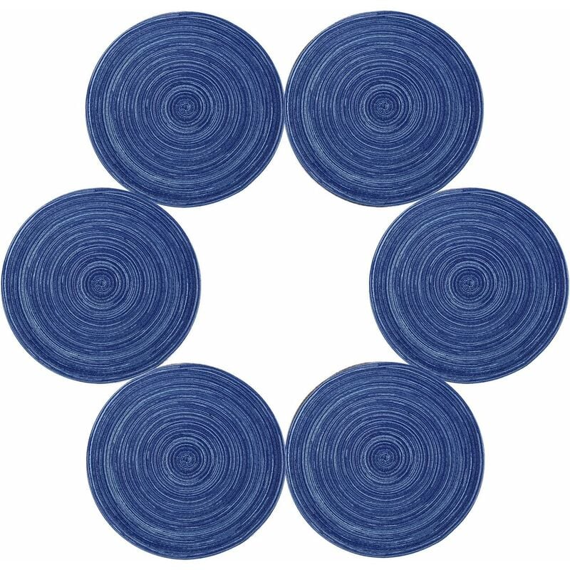 Memkey - Lot de 6 Set de Table Coton Tressé Lavable Résistantes à la Chaleur Antidérapant 35x35cm Rond(Rond,Bleu)