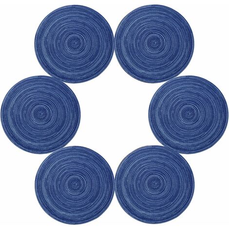 Lot de 6 Set de Table Coton Tressé Lavable Résistantes à la Chaleur Antidérapant 35x35cm Rond(Rond,Bleu)