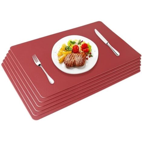 lot de 6 set de table en pu cuir (45×30cm) rouge sets de table lavable antidérapant impermeable chaleur résiste, adaptés aux table