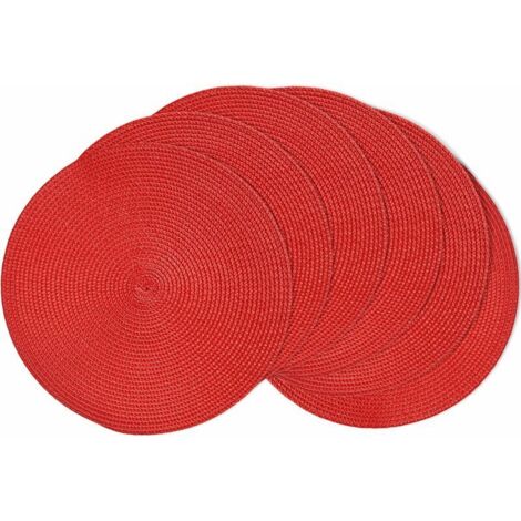 Lot de 6 Set de Table Rond,Set de Table Lavable Résistant à la Chal Sets de Table Plastique pour la Cuisine, Rouge