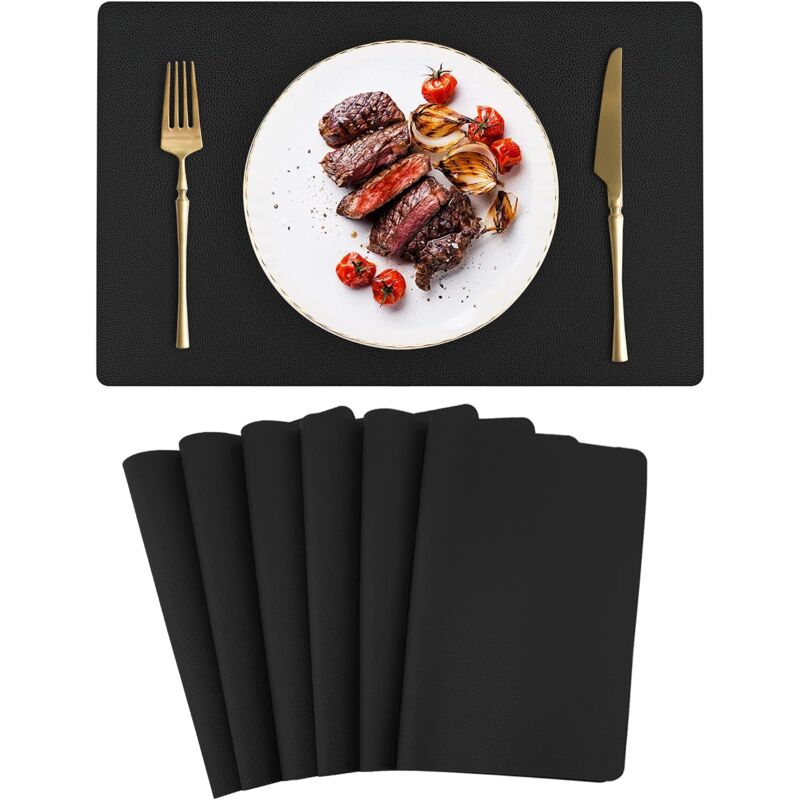 Shining House - Lot de 6 sets de table - 40 x 30 cm - Résistants à la chaleur - Noir - Pour la maison, la cuisine, le restaurant et l'hôtel