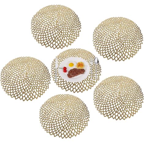 Lot de 6 sets de table antidérapants et lavables en PVC, résistants à la chaleur et élégants, pour la cuisine et le restaurant, couleur or.