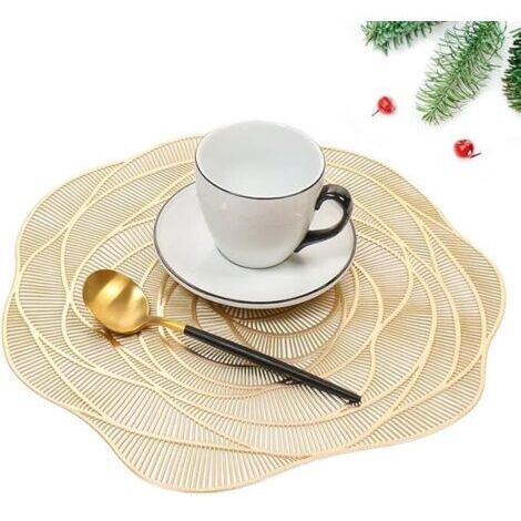 Lot de 6 Sets de Table en PVC lavables Antidérapant Résistant à l'usure à la Chaleur, Facile à Nettoyer et Stocker, Fleur (Or)