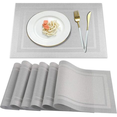 Lot de 6 sets de table, lavables, antitaches, résistants à la chaleur, adaptés à la cuisine, la maison, la salle à manger et la table. Gris.