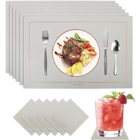 Lot de 6 sets de table lavables, en cuir antidérapant résistant à la chaleur, faciles à nettoyer, gris