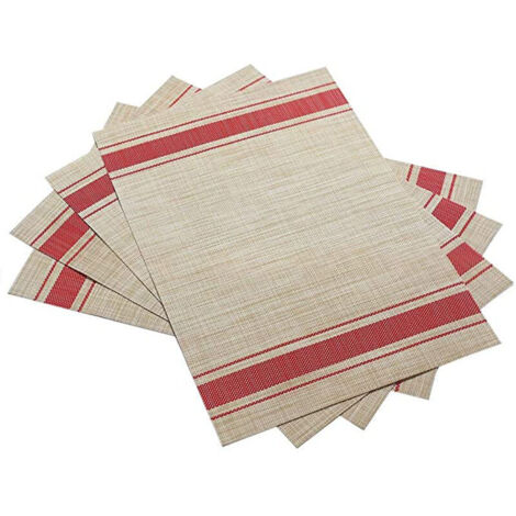 Lot de 6 sets de table lavables en PVC, beige+rouge，3045cm