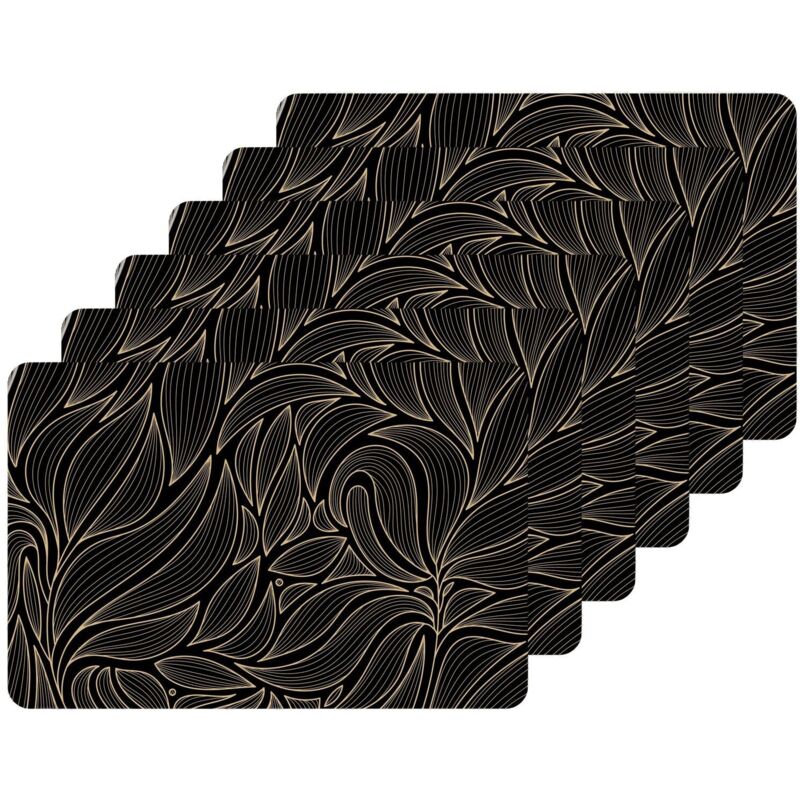 Lot de 6 sets de table motif feuillage avec encre métallique COSMO Lot de 6 sets de table motif feuillage avec encre métallique COSMO