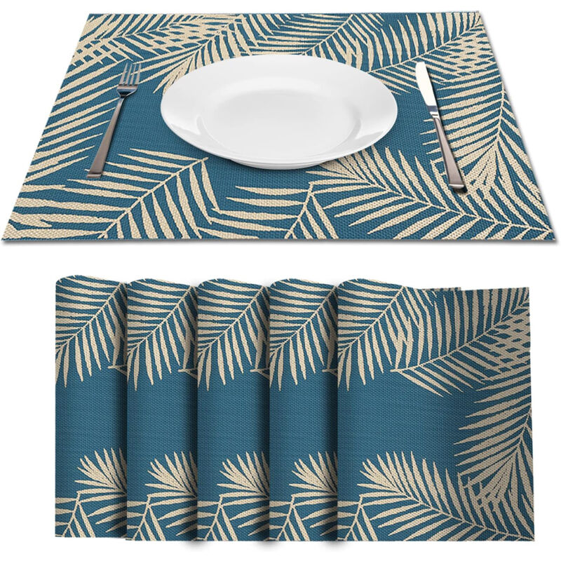 Jn.songs - Lot de 6 Sets de Table Napperons Résistant à Chaleur Antidérapant Facile à Nettoyer et Stocker pour Cuisine Table à Manger - Bleu