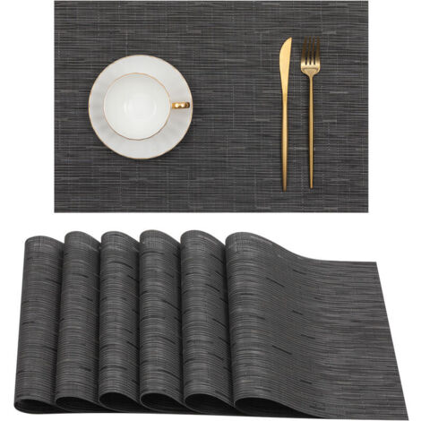Lot de 6 sets de table noirs pour tables à manger Sets de table lavables en PVC résistant à la chaleur, 45x30cm